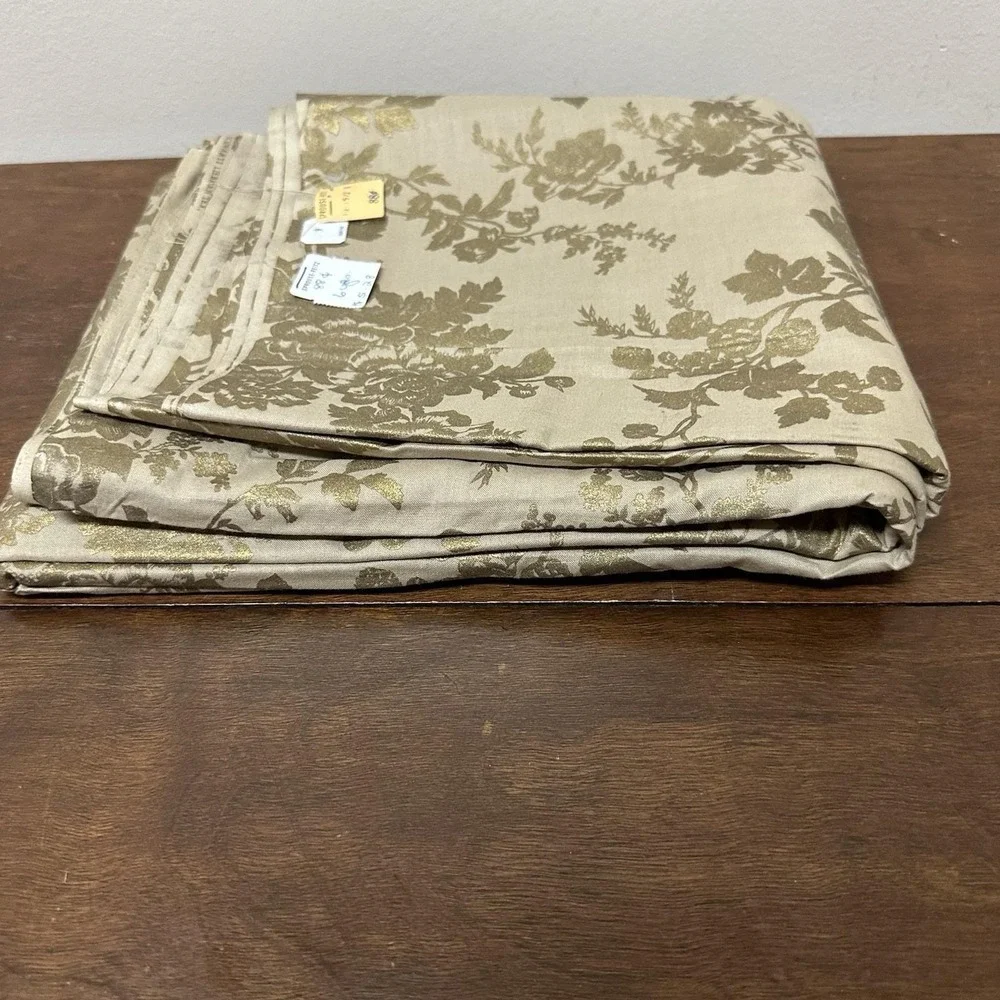 Vtg MCM Retro Gold Metallic Floral Rose Craft Upholstery Fabric 6 Yards NEW
